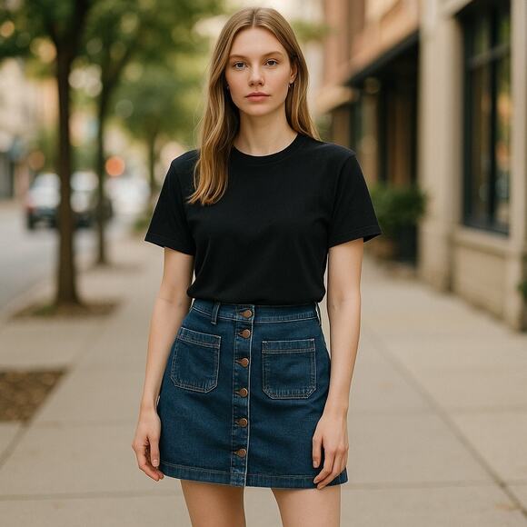 Madewell Button Down A-Line Stretch Denim Mini Skirt Blue Size 6 - Picture 1 of 5